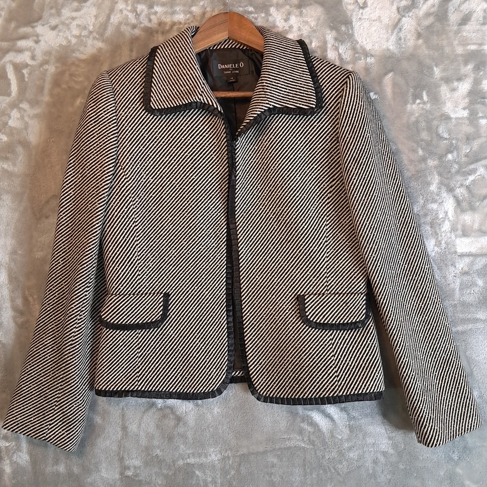 Daniele O By Tahari Herringbone Blazer Jacket Women's Size 10 Black 5289M716